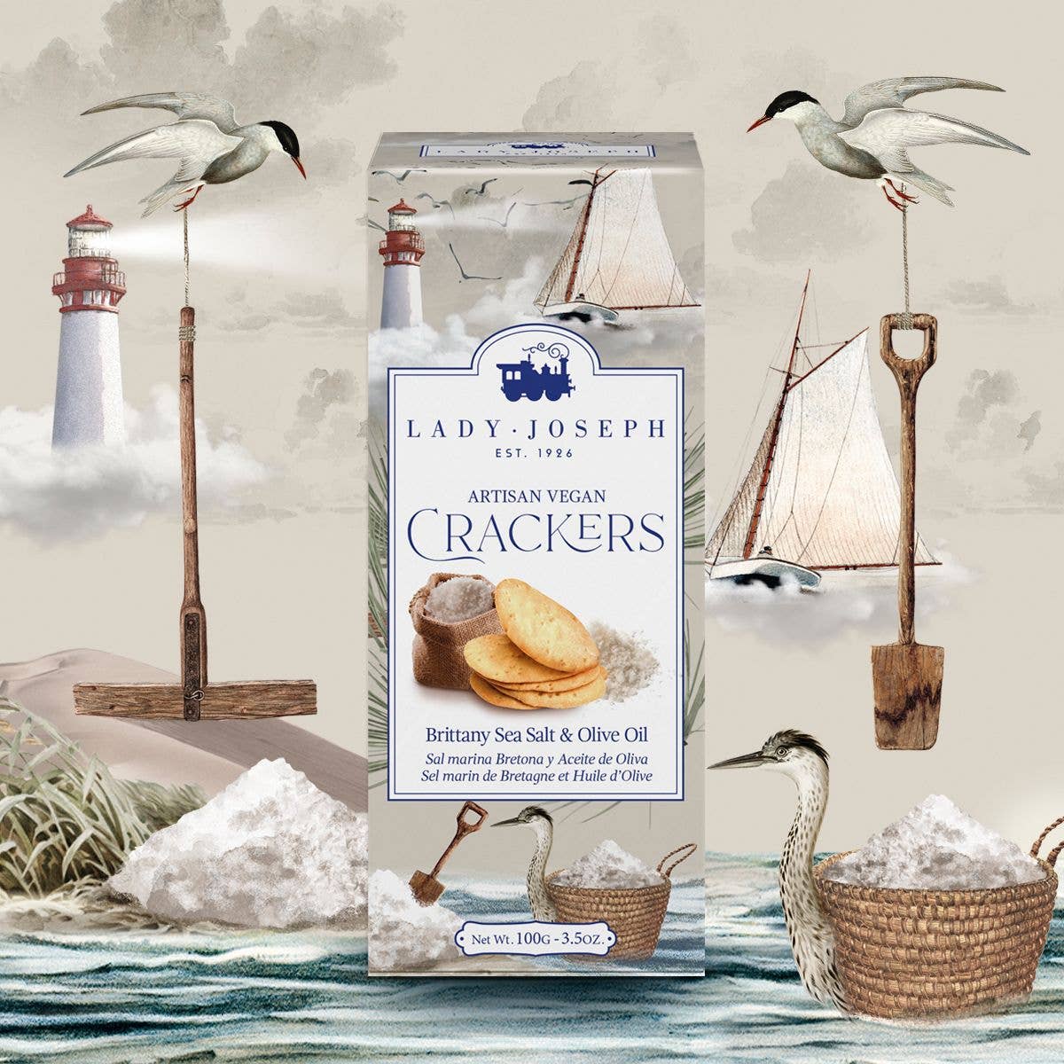 Crackers Vegani Artizanali Lady Joseph cu Sare de Mare din Bretania și Ulei de Măsline, 100g