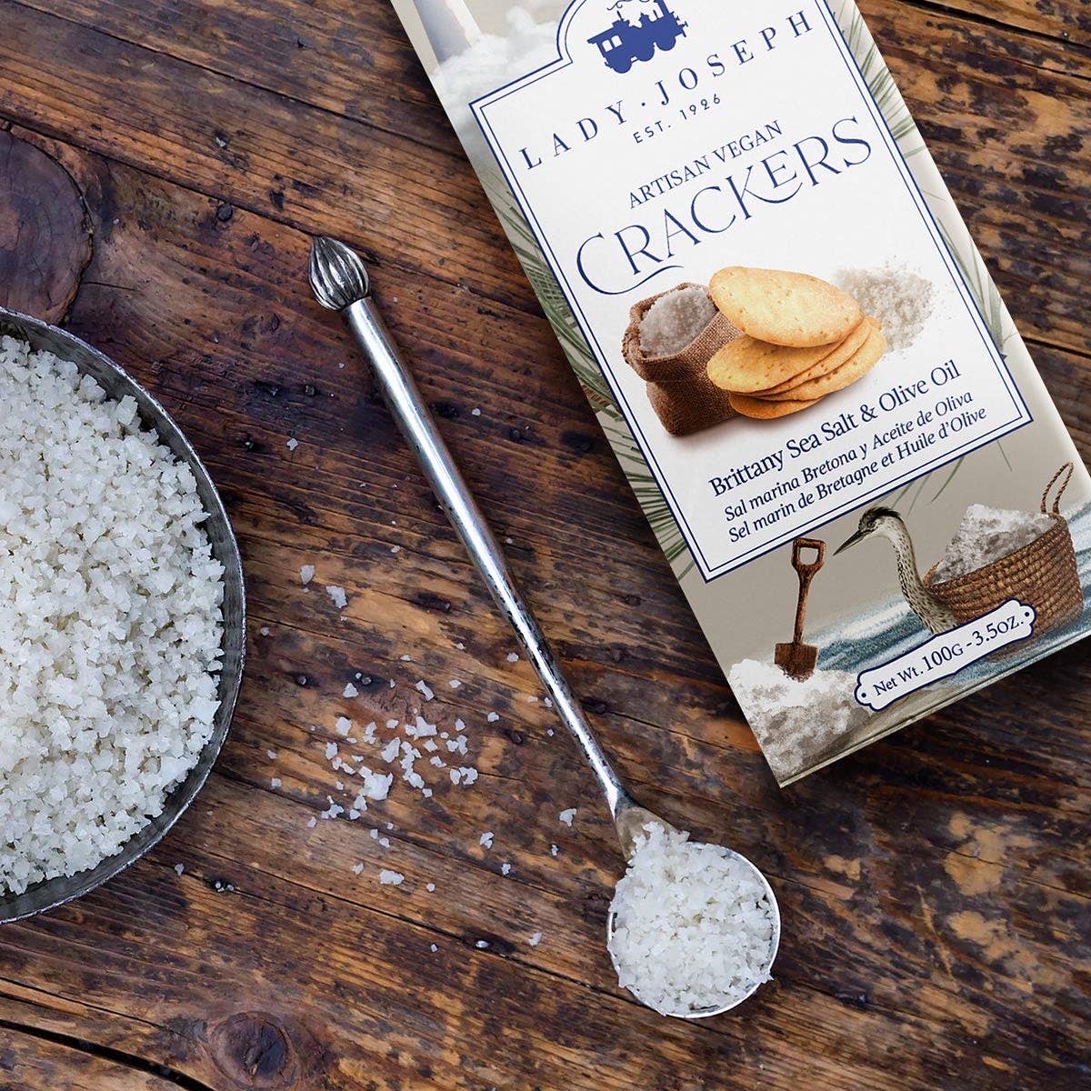Crackers Vegani Artizanali Lady Joseph cu Sare de Mare din Bretania și Ulei de Măsline, 100g