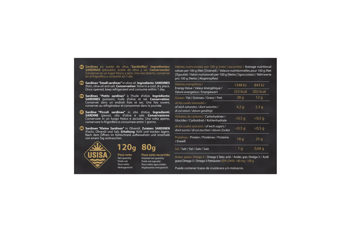 Sardine mici de coastă în ulei de măsline, 120 g USISA