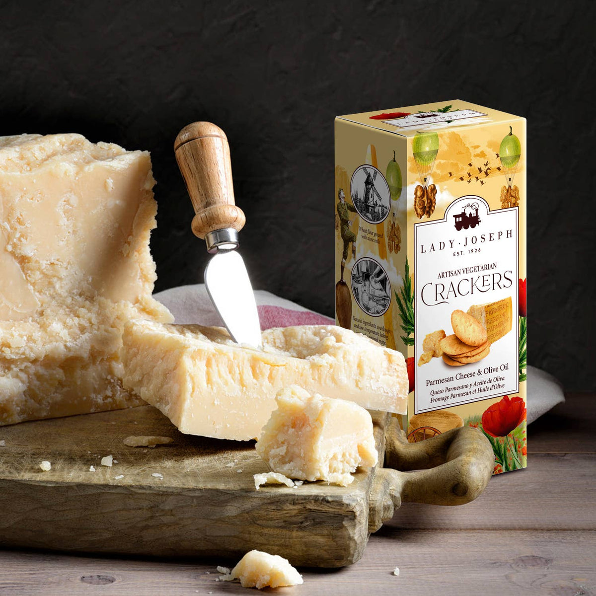 Crackers Artizanali Lady Joseph cu Parmezan și Ulei de Măsline, 100g