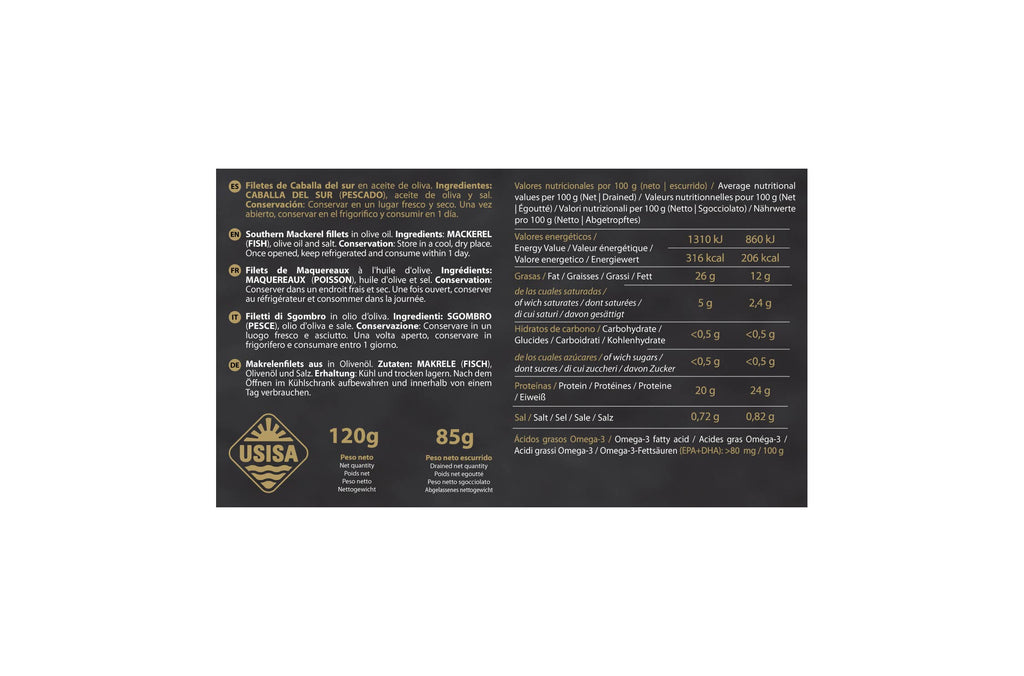 Fileuri de macrou sudic în ulei de măsline, 120 g USISA