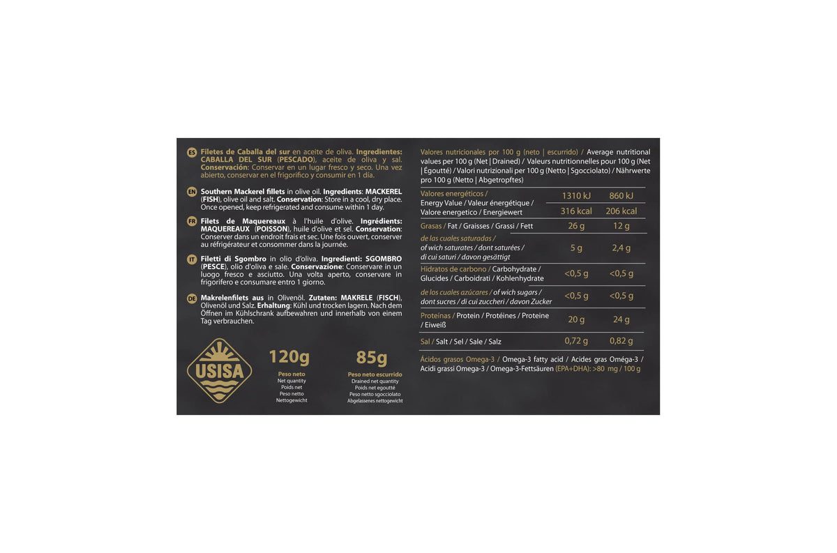 Fileuri de macrou sudic în ulei de măsline, 120 g USISA