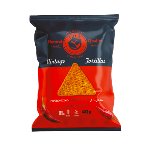 Chipsuri din Porumb Fox Tortilla cu Gust de Chili Dulce, 40g