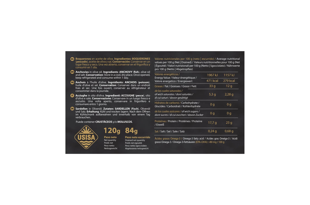 Anșoa de coastă în ulei de măsline, 120 g USISA
