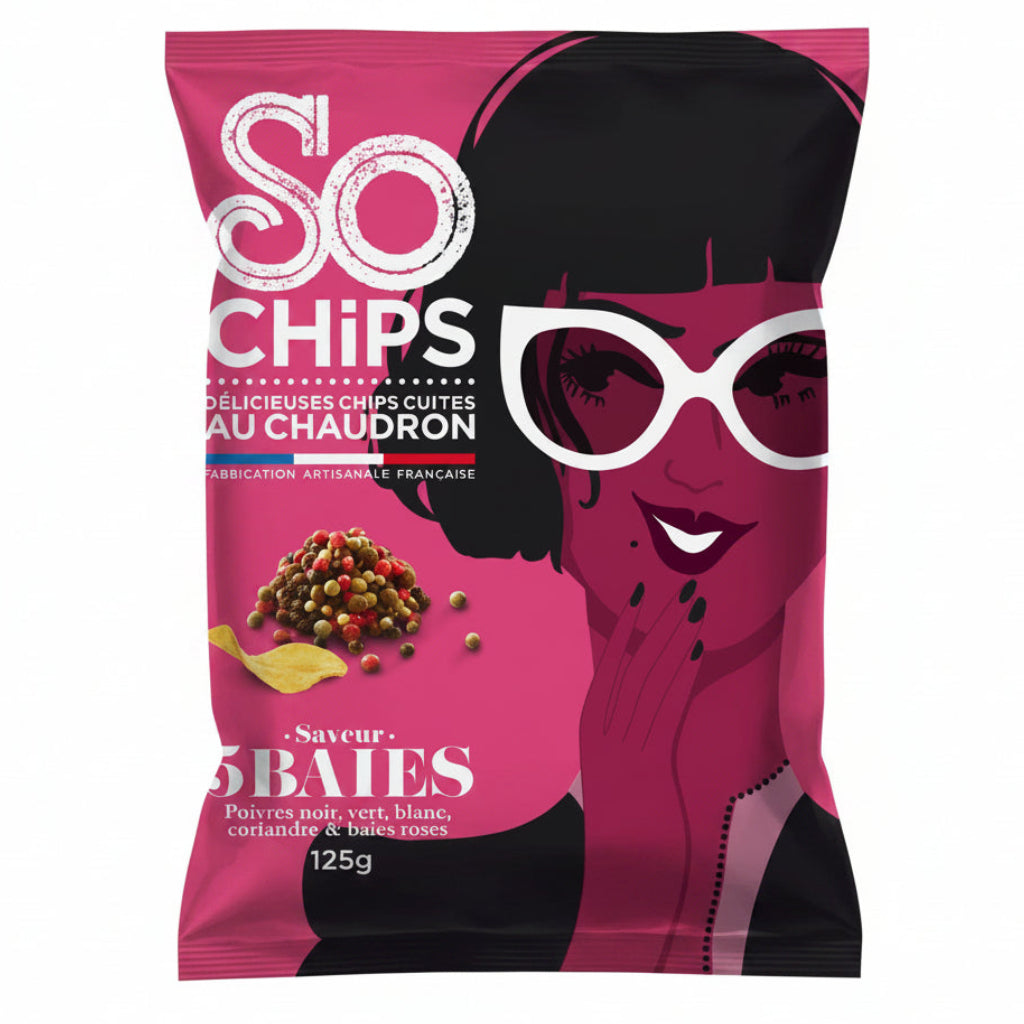 Chipsuri cu amestec de 5 piperuri, 125g So Chips