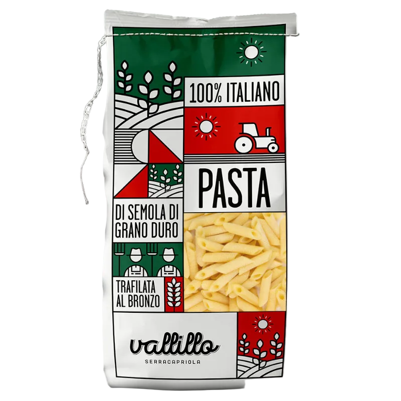 Mezze Pennette Rigate - Paste artizanale italiene 100%, 500gr Vallillo