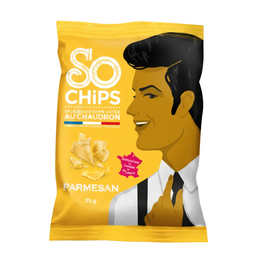 Chipsuri artizanale cu parmezan autentic DOP, 35g So Chips