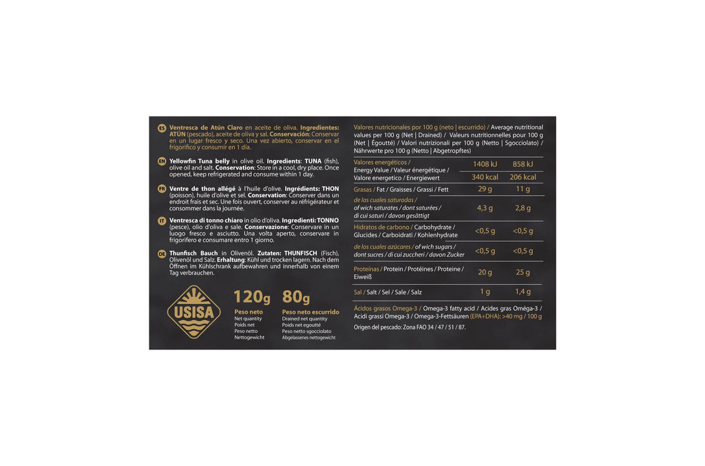 Fileuri de burtă de ton galben, 120 g USISA